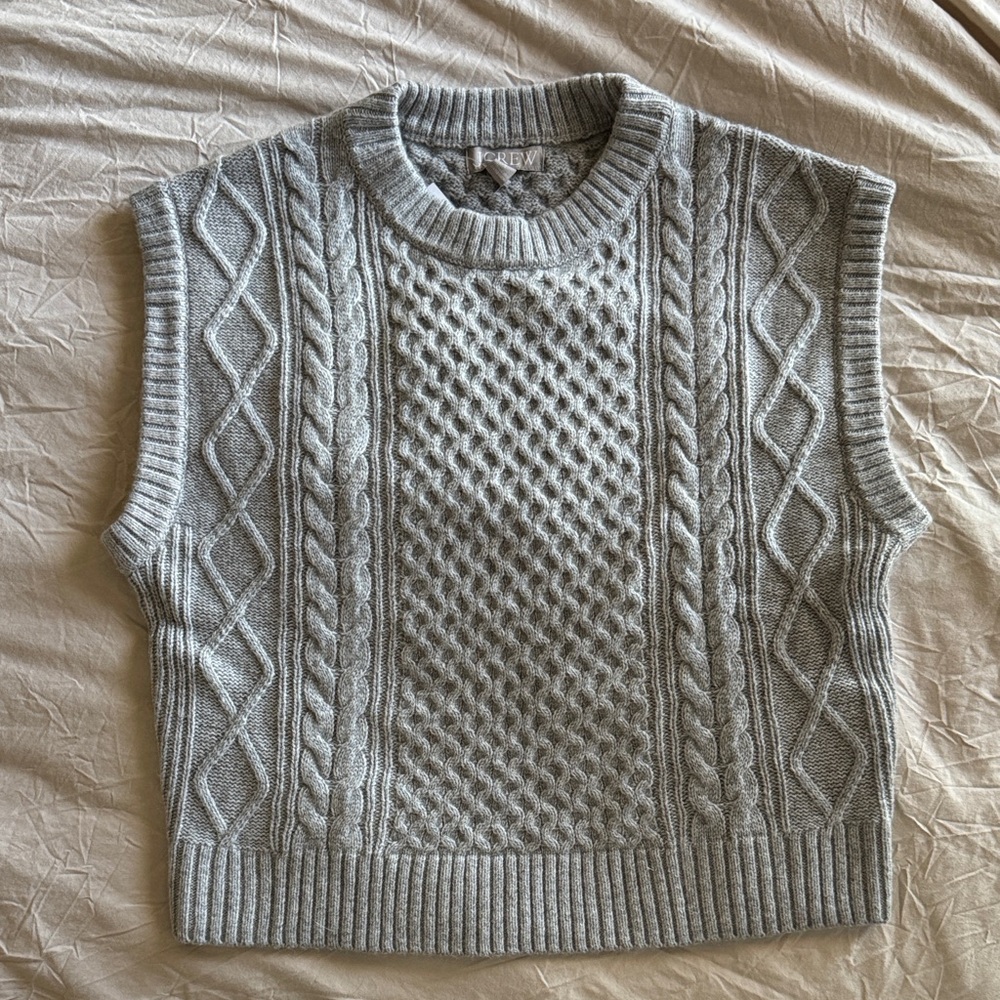 J. Crew Gray Cable Knit Sleeveless Sweater